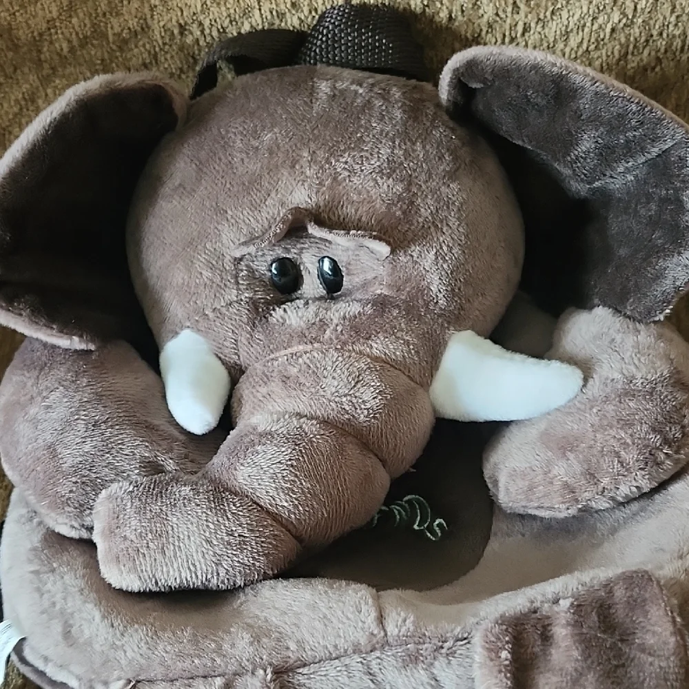 Grey Plush Elephant Bag backpack with adjustable straps and Floppy Ears